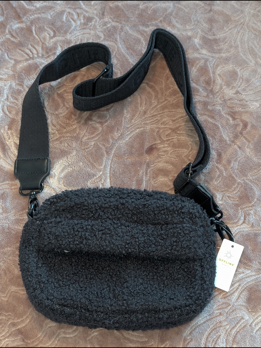 aerie Black Sherpa Crossbody Bag